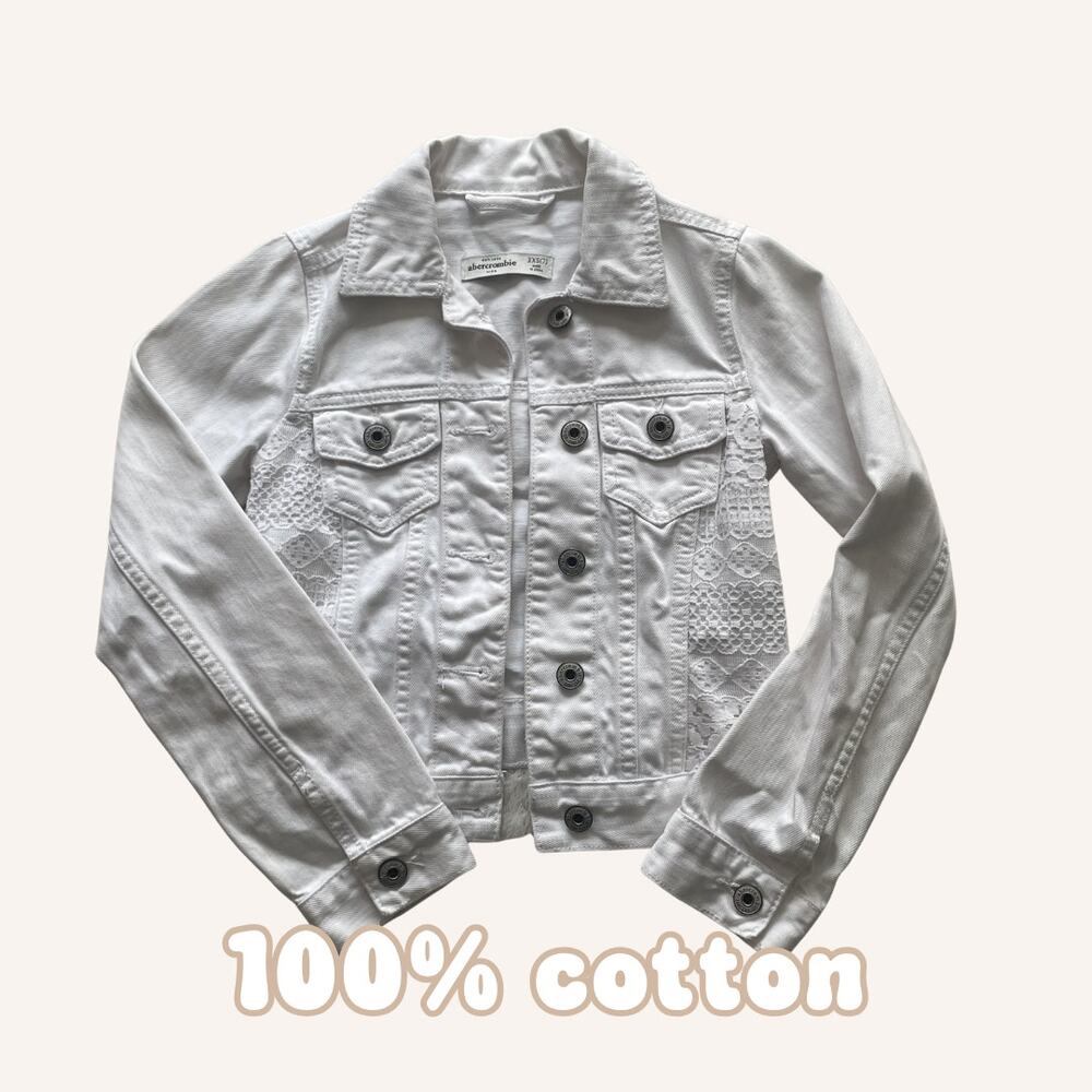 ABERCROMBIE KIDS girl's white denim jacket w/ lace accent size xxs (7)